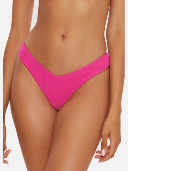 Becca Hot Pink Pucker Up Runched Bikini Bottom High Leg Teeny size Large - Picture 1 of 8